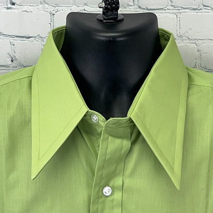 Vintage 70s Arrow Kent Collection Button Front Shirt L Large Green Big Collar