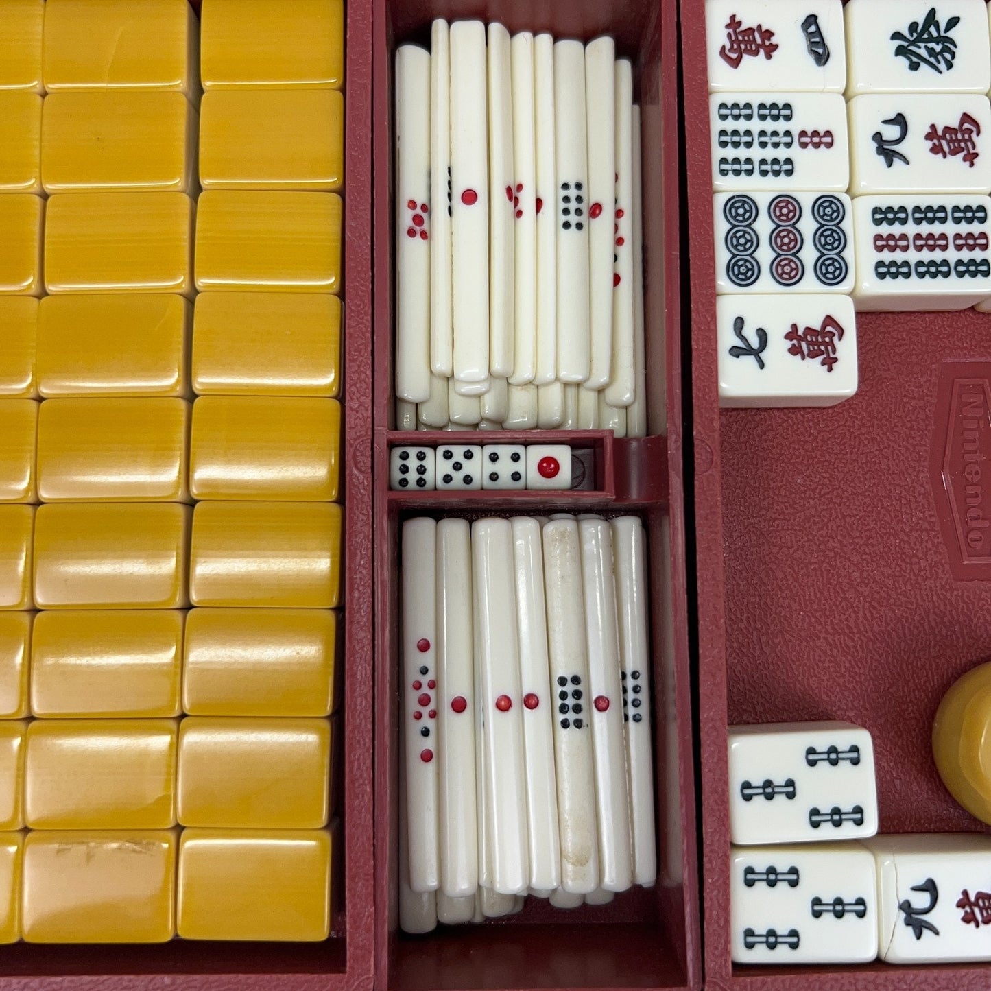 Vintage Nintendo Japanese Mahjong Set Travel Case Yellow Incomplete 127 Tiles