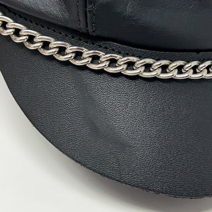 Vintage 90s Leather Captain Biker Hat Cap Black Chain Made in USA Strapback