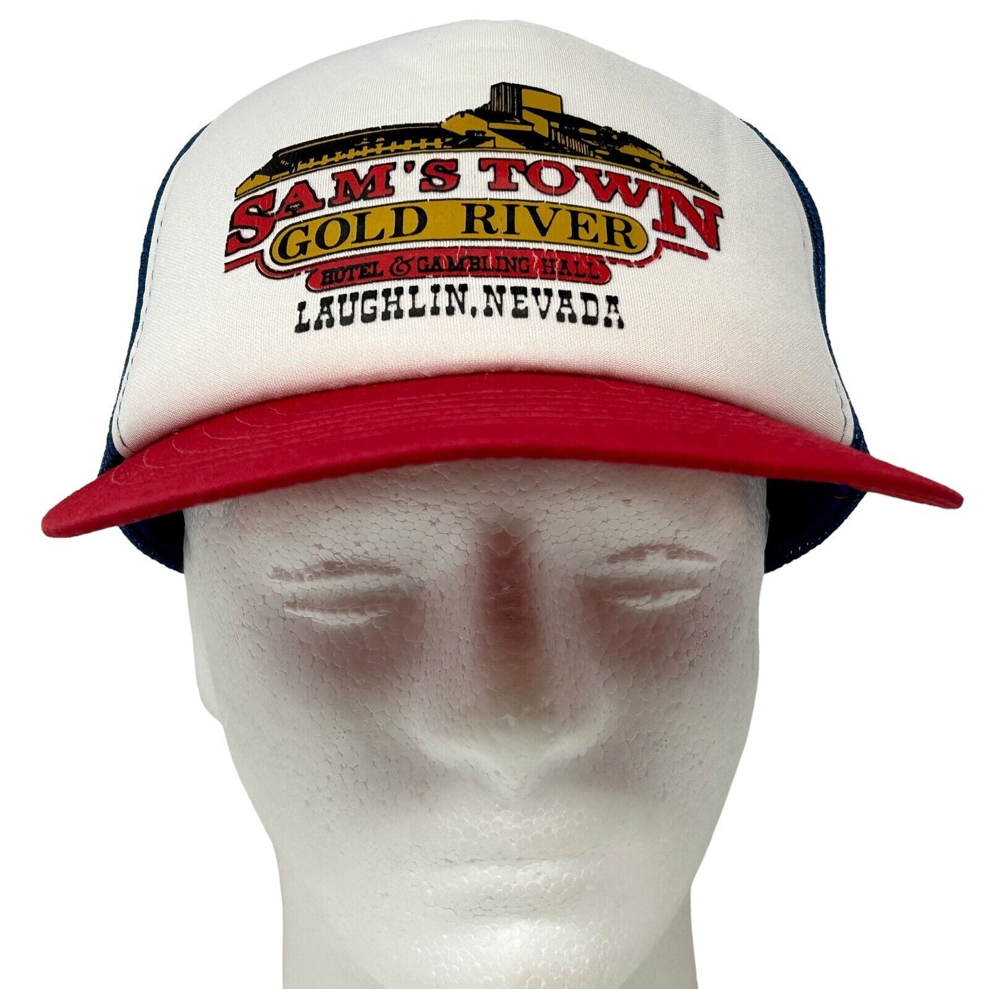 Sams Town Casino Laughlin Snapback Trucker Hat Vintage 80s Blue Red Baseball Cap