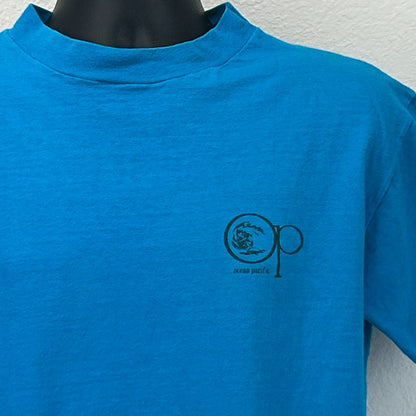 Vintage 80s OP Ocean Pacific T Shirt Surfer Surfing Made In USA Blue Tee L Large