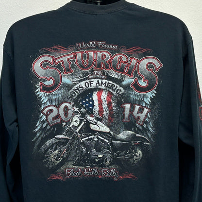 Camiseta Sturgis Black Hills Rally para hombre, talla grande, negra, manga larga, para motociclistas