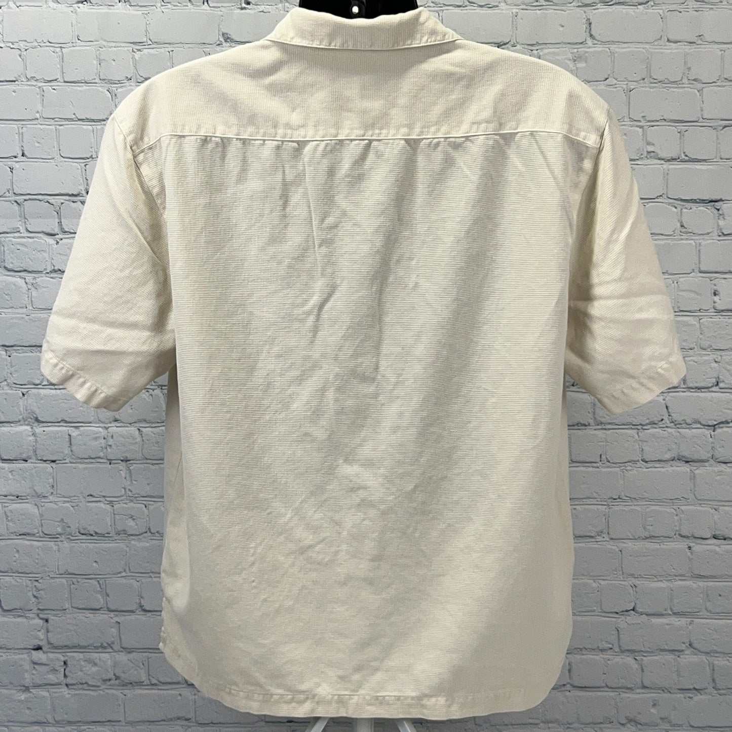 Intel HP Camp Shirt Button Front Hewlett Packard Pocket Silk Blend Beige L Large