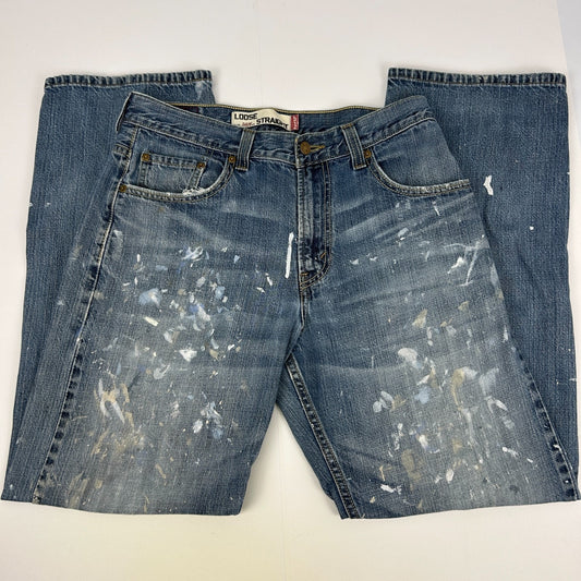 Levis 569 Loose Straight Jeans Distressed Paint Splattered Denim Blue Mens 30x31
