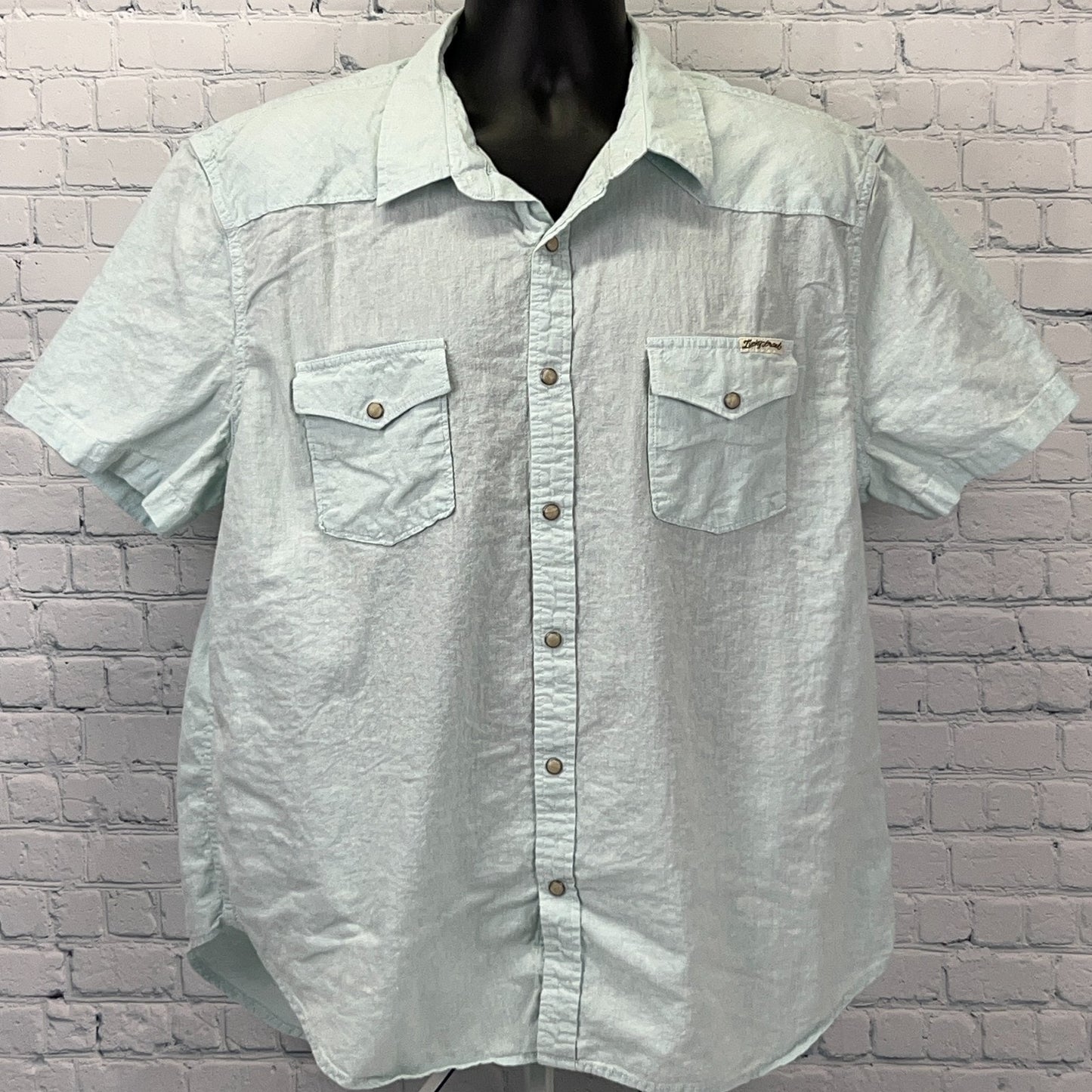 Lucky Brand Pearl Snap Button Front Shirt Blue Linen Blend Short Sleeve 2XL XXL