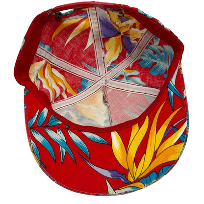 Gorra de béisbol hawaiana roja con estampado floral de K-Products de Jose Cuervo Tequila de los años 90