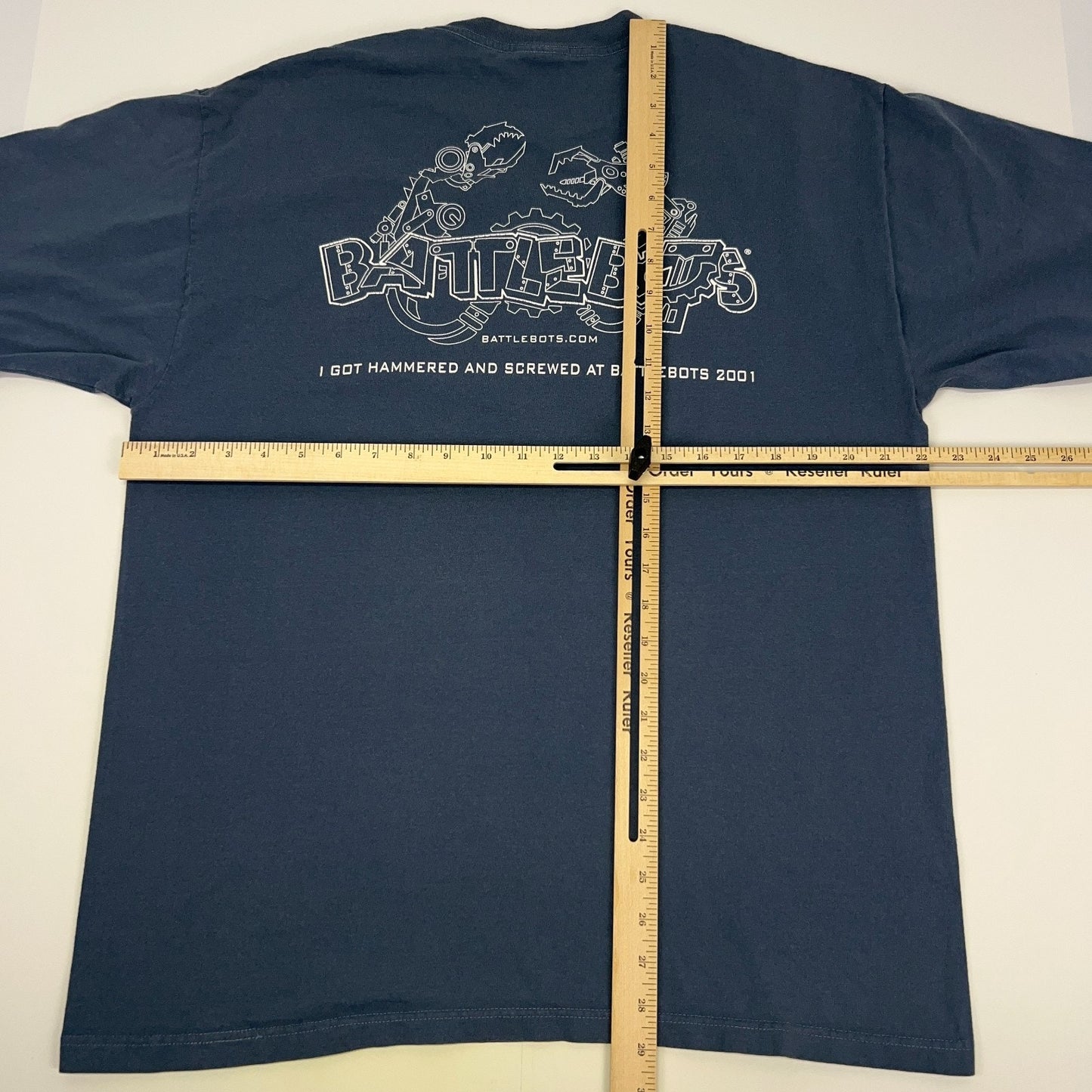 Vintage Battlebots 2001 Hammered Screwed T Shirt Treasure Island Blue L Large