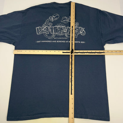 Vintage Battlebots 2001 Hammered Screwed T Shirt Treasure Island Blue L Large