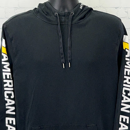 American Eagle T Shirt Hoodie Black AEUSA‑77 Graphic Sleeve Logo XL X‑Large
