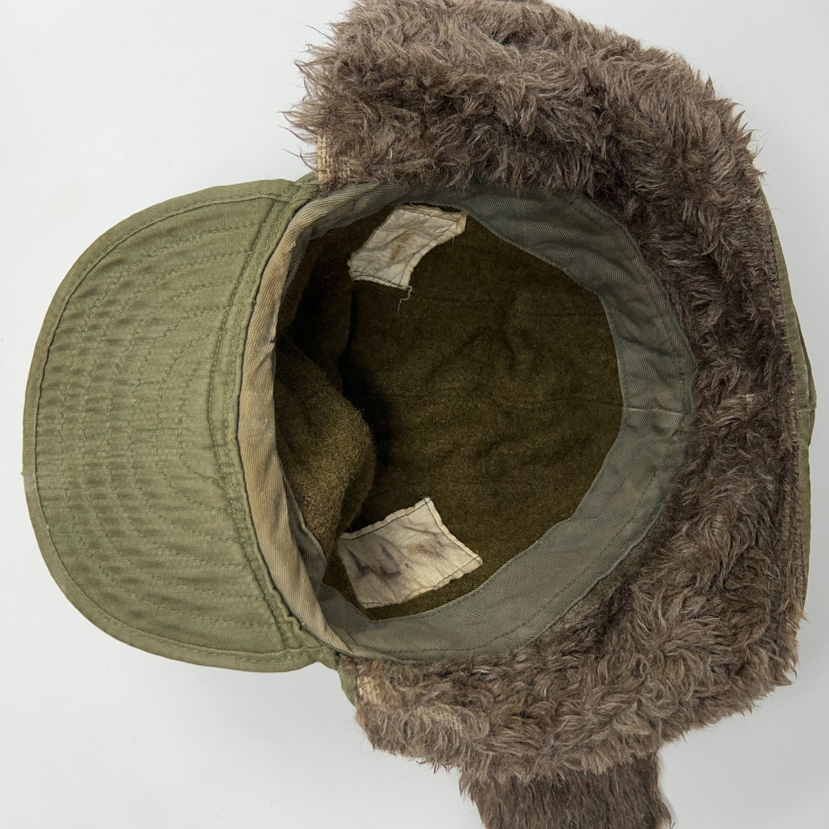 Vintage 1950s US Army M-1951 Field Pile Cap Hat Korean War Olive Green Ear Flaps
