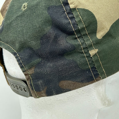 Vintage 90s Buck Stops Here Hat Baseball Cap Hunting Camouflage Green Snapback