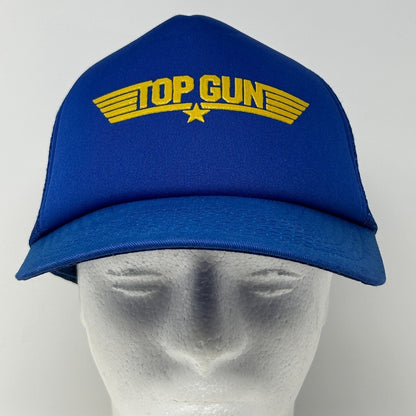 Vintage 80s Top Gun Movie Trucker Hat Baseball Cap Blue USN Film Mesh Snapback