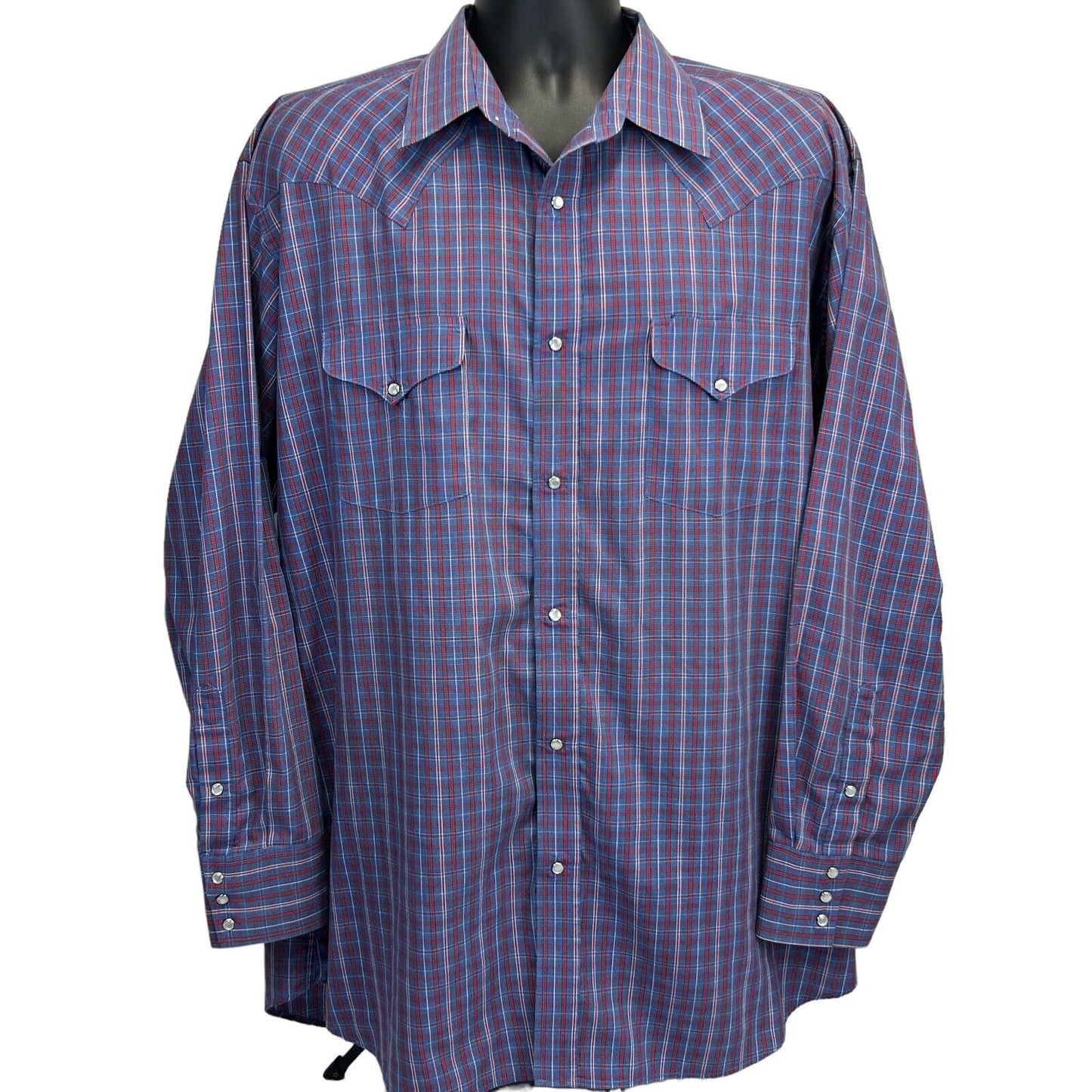 Camisa de cuadros azules estilo vintage Panhandle con botones de presión de perlas y corte occidental, para hombre, talla XL, talla XL, años 90