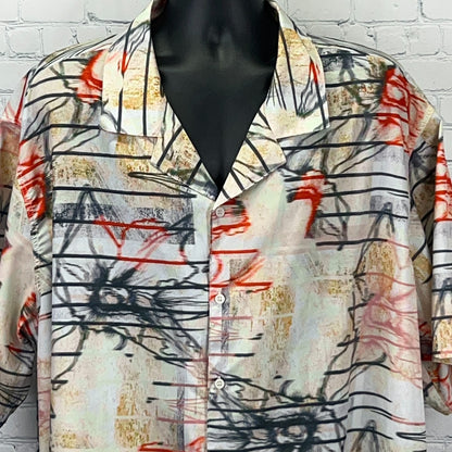 Fashion Nova Men Tag Me Cuban Hawaiian Camp Shirt 3XL XXXL Beige Button Front