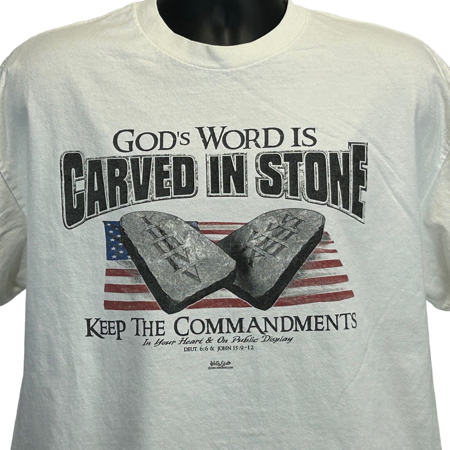 Gods Word Carved In Stone Vintage Y2Ks T Shirt XL Kerusso Ten Commandments Jesus