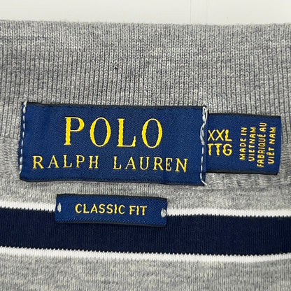 Polo Ralph Lauren Polo Shirt Mens 2XL XXL Gray Navy Stripe Classic Fit Cotton