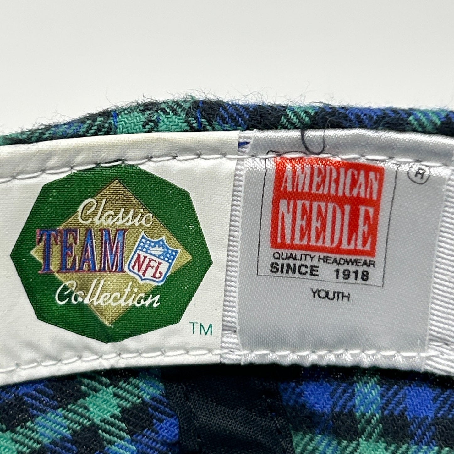 Vintage 90s Chicago Bears Youth Hat Cap Blue Plaid Snapback NFL Football 6 Panel