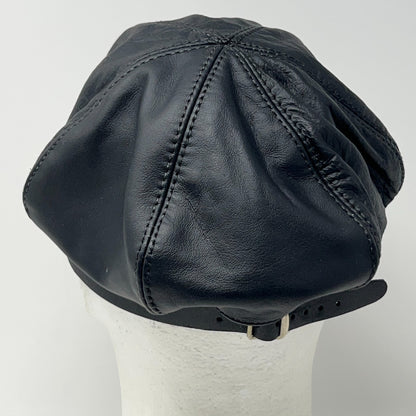 Vintage 90s Leather Captain Biker Hat Cap Black Chain Made in USA Strapback