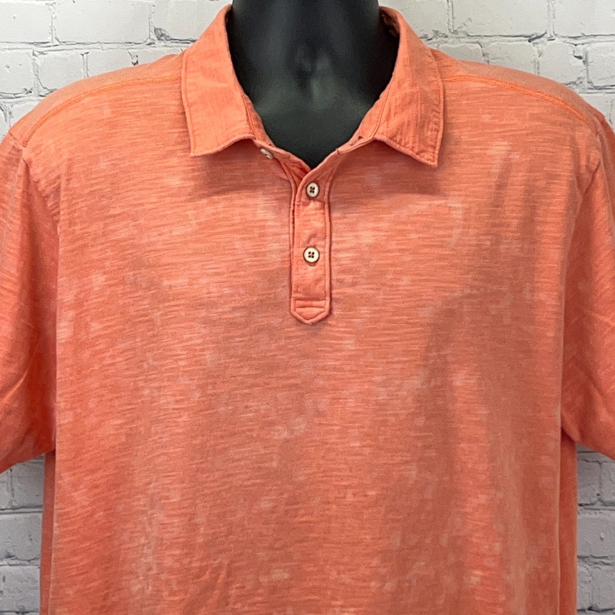 Tommy Bahama Orange Pima Cotton Polo Shirt XL X-Large Short Sleeve Bleach Dye