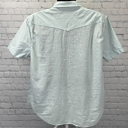 Lucky Brand Pearl Snap Button Front Shirt Blue Linen Blend Short Sleeve 2XL XXL