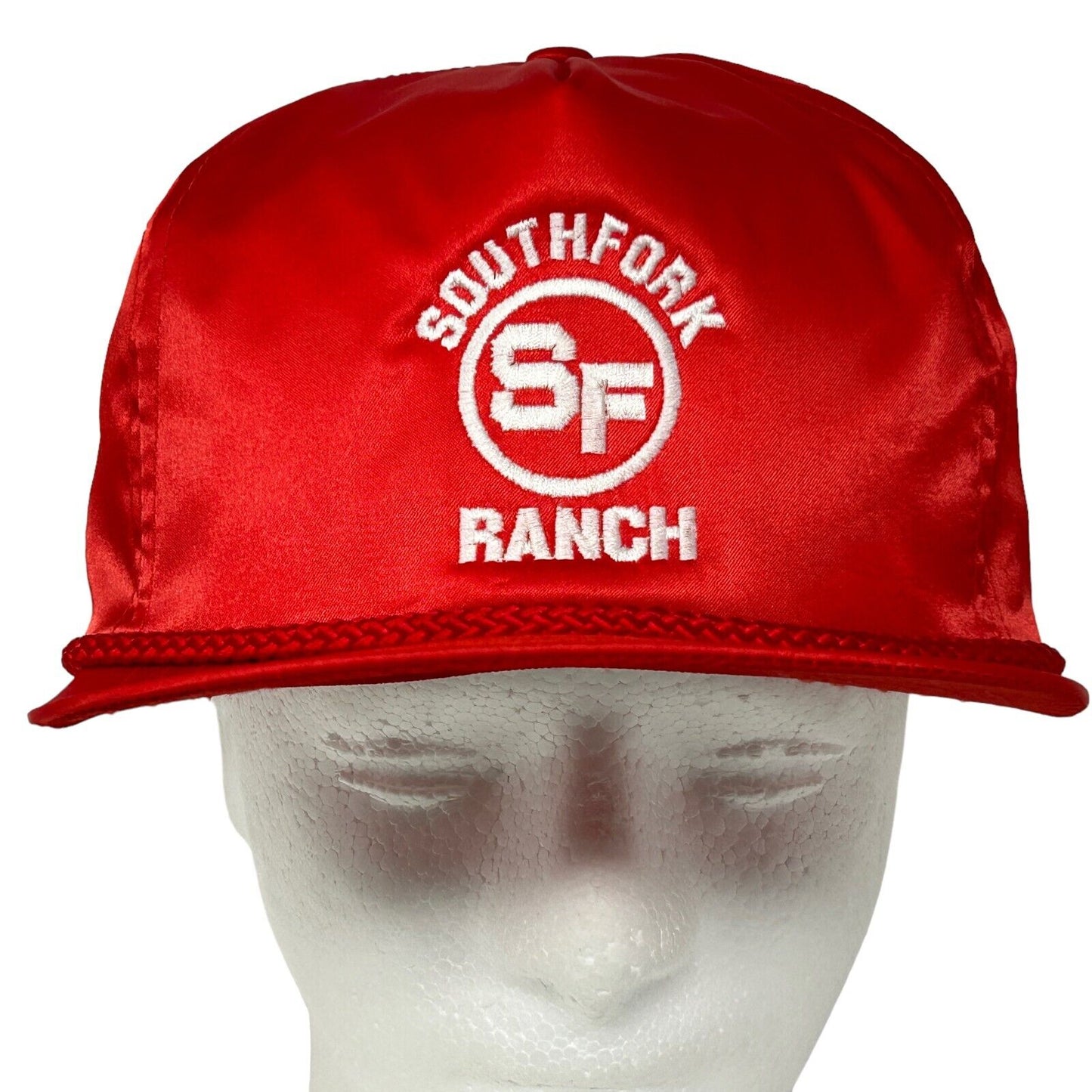 Southfork Ranch Satin Hat Vintage 80s Dallas TV Show Red Strapback Baseball Cap