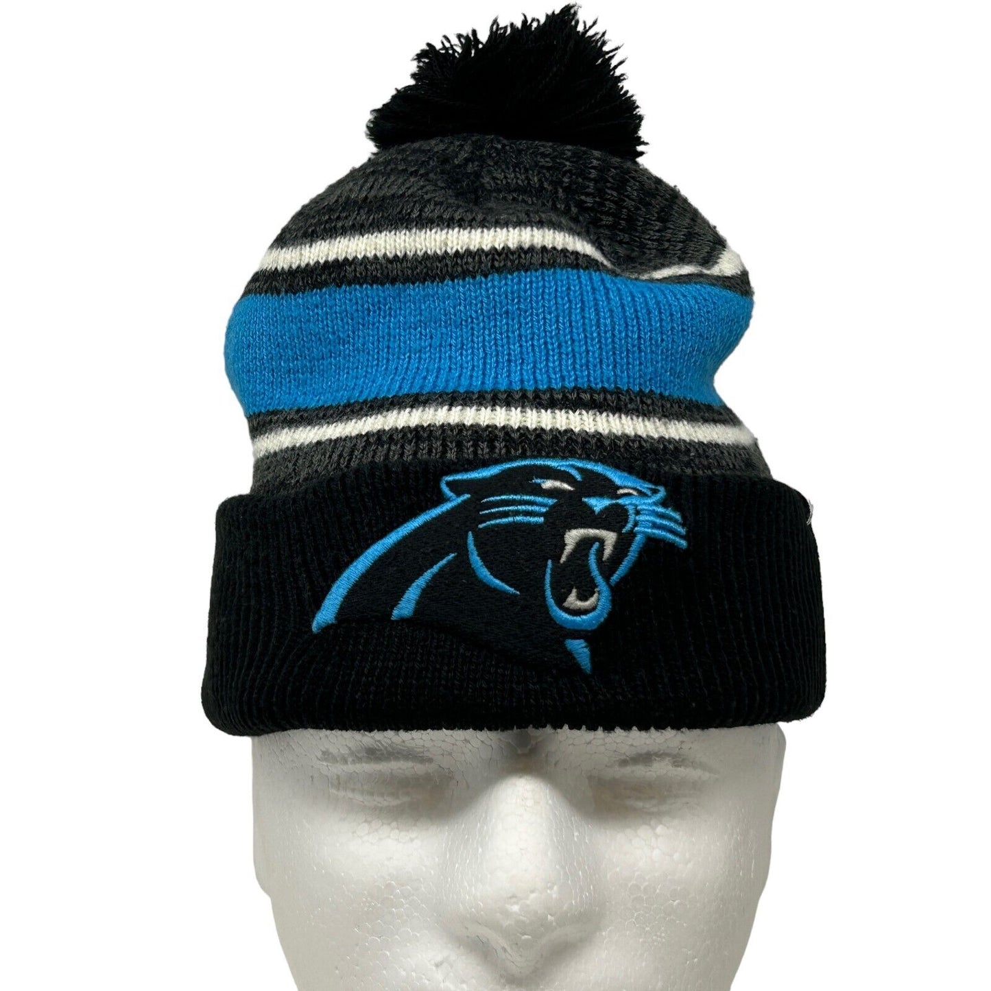 Carolina Panthers Pom Pom Beanie Hat Cuffed Toque Negro NFL Fútbol 47 Marca