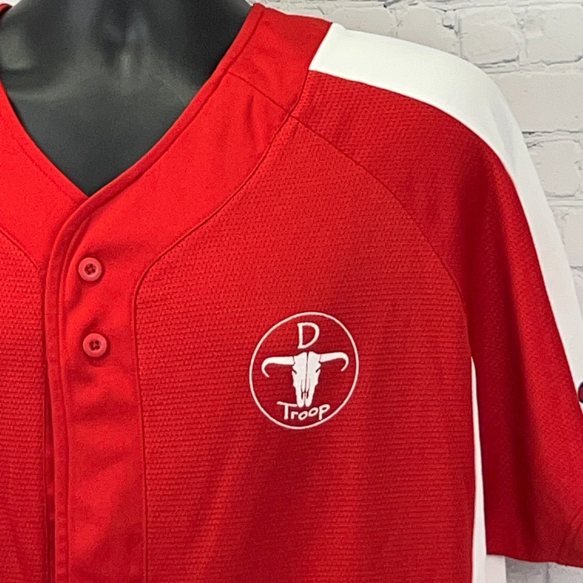 Vintage D Troop Dakota Warriors Cavalry Baseball Jersey XL X-Large Red Champion