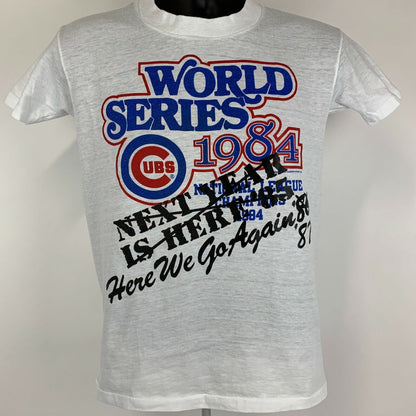 Chicago Cubs World Series Vintage 80s T Shirt Small MLB Baseball USA Mens White