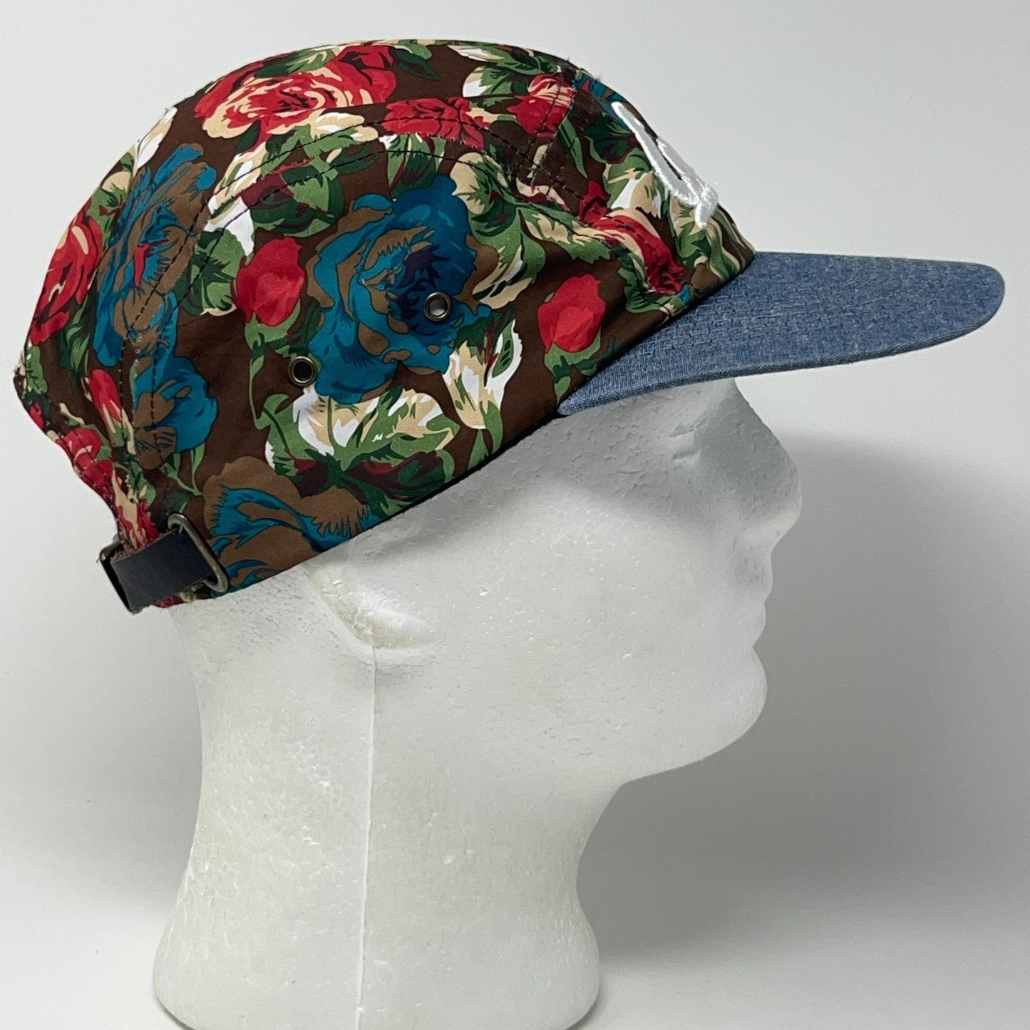 Cali Camp Hat Baseball Cap California Floral Lightweight 5 Panel Strapback Blue
