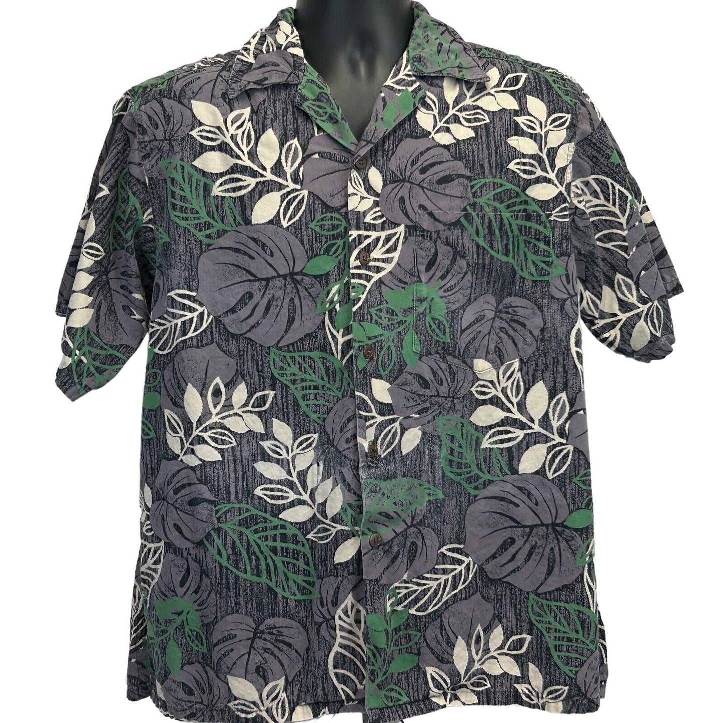Go Barefoot Hawaiian Vintage 90s Camp Button Front Shirt Medium Floral Mens Gray
