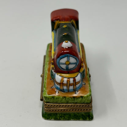 Limoges France Peint Main Porcelain Hinged Train Engine Trinket Box Collectible