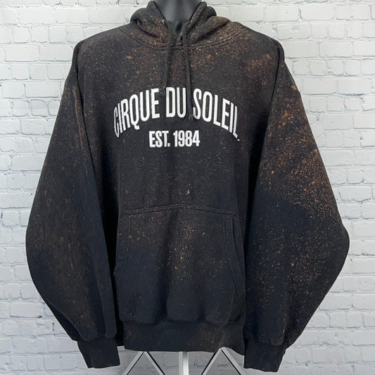 Cirque du Soleil Est 1984 Hoodie Hooded Sweatshirt Bleach Spotted Black 3XL XXXL