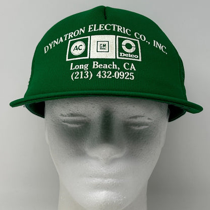 Vintage 80s Dynatron Electric Co Trucker Hat Baseball Cap GM USA Snapback Green