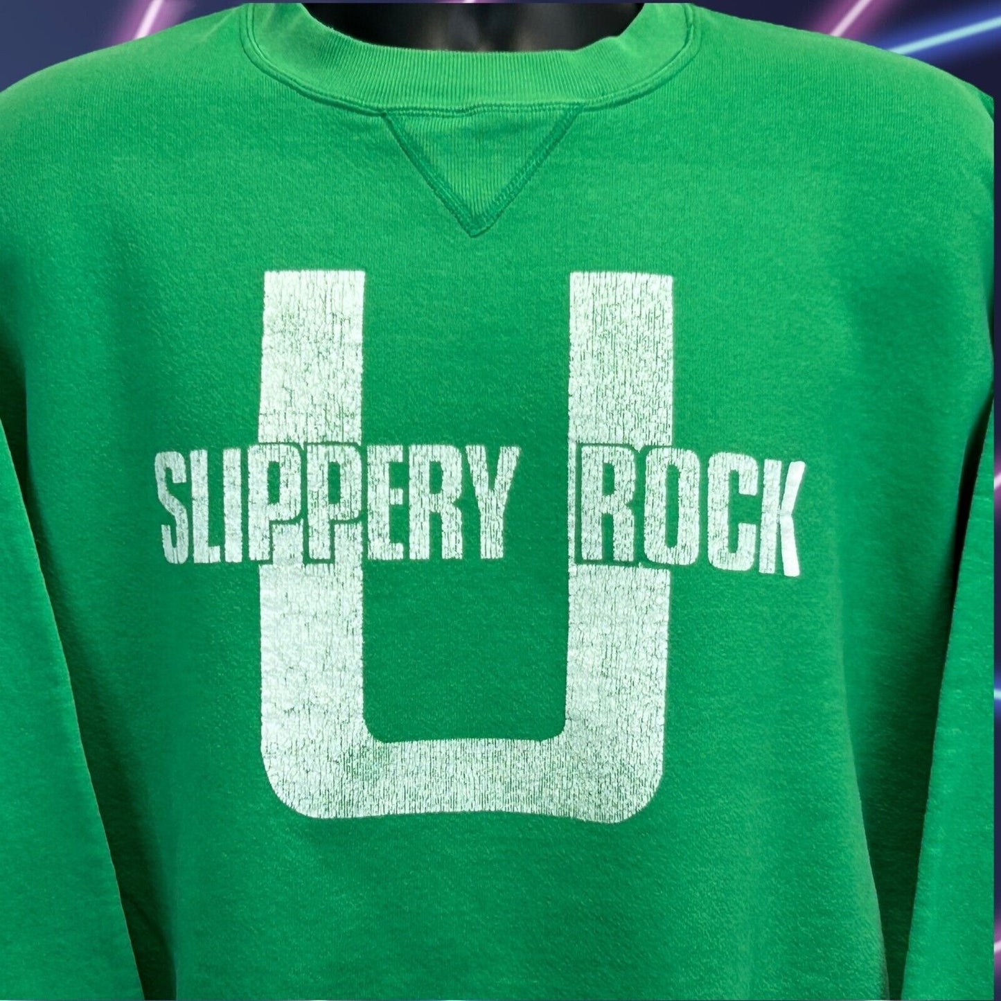 Sudadera vintage de la Universidad Slippery Rock, talla grande, para hombre, color verde, de Pennsylvania