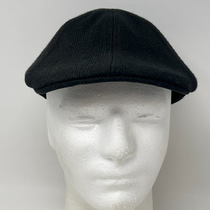 Wool Blend Herringbone Flat Cap Hat Ivy Newsboy Cabbie Driving Scally Black S-M