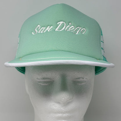 Vintage San Diego 3 Stripe Trucker Hat Cap Green 80s California Mesh Snapback
