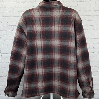 Walnut Creek Plaid Flannel Shirt Jacket Mens 2XL XXL Red Fleece Sherpa Lined