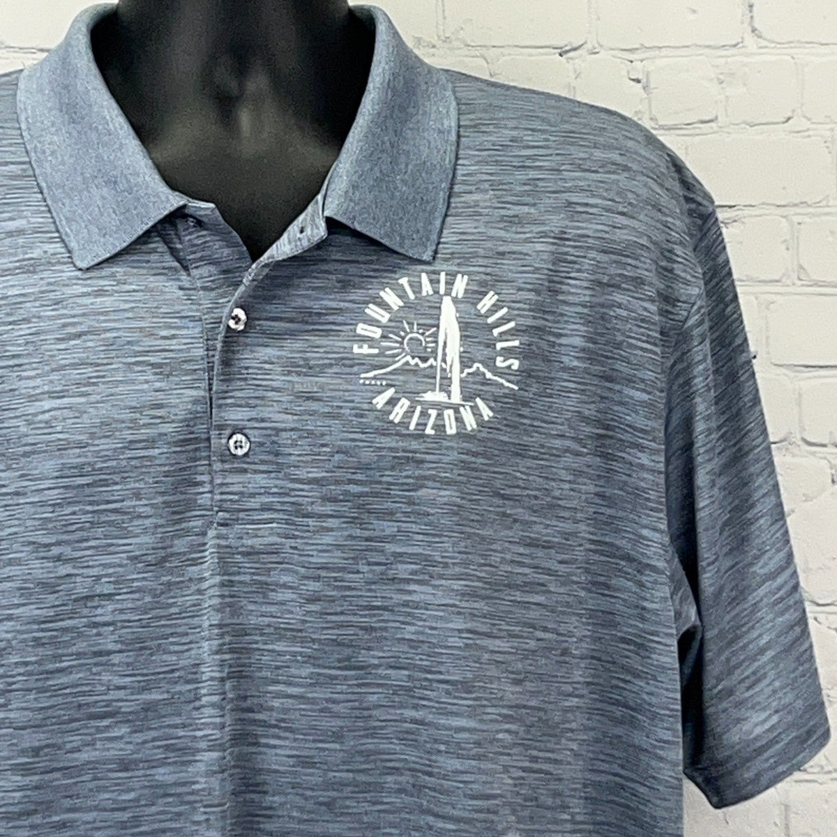 Fountain Hills AZ Arizona Performance Golf Polo Shirt Mens 2XL XXL Blue Heather