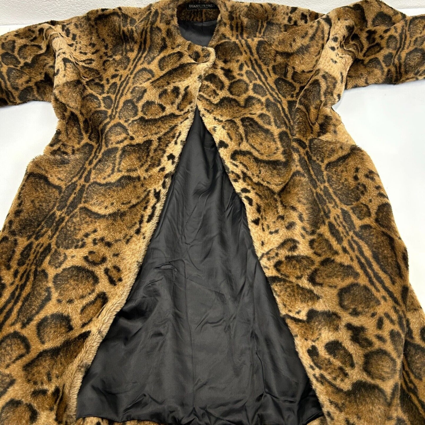 Abrigo de piel sintética con estampado animal de Diane Pernet vintage para mujer, chaqueta mediana de los años 80, marrón