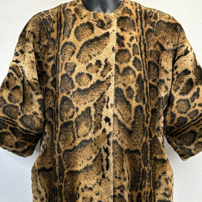 Abrigo de piel sintética con estampado animal de Diane Pernet vintage para mujer, chaqueta mediana de los años 80, marrón