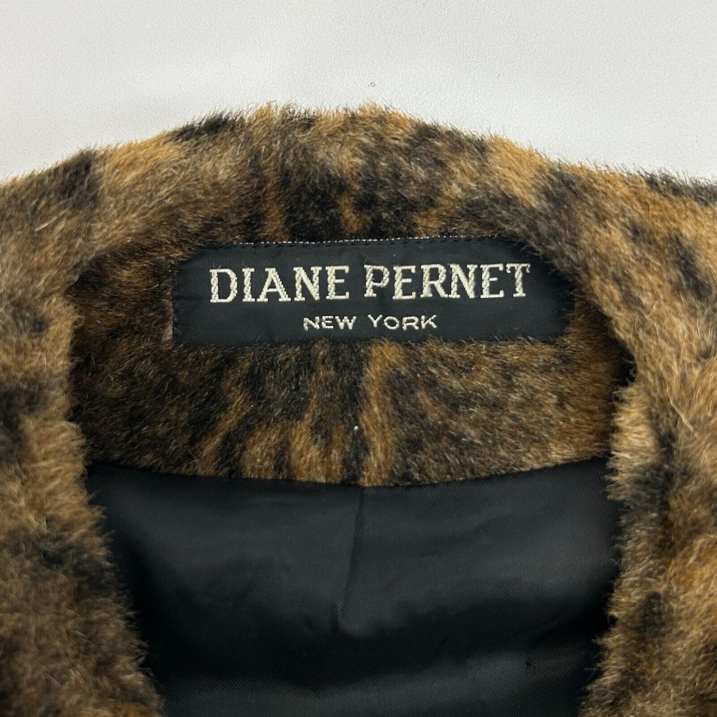 Abrigo de piel sintética con estampado animal de Diane Pernet vintage para mujer, chaqueta mediana de los años 80, marrón