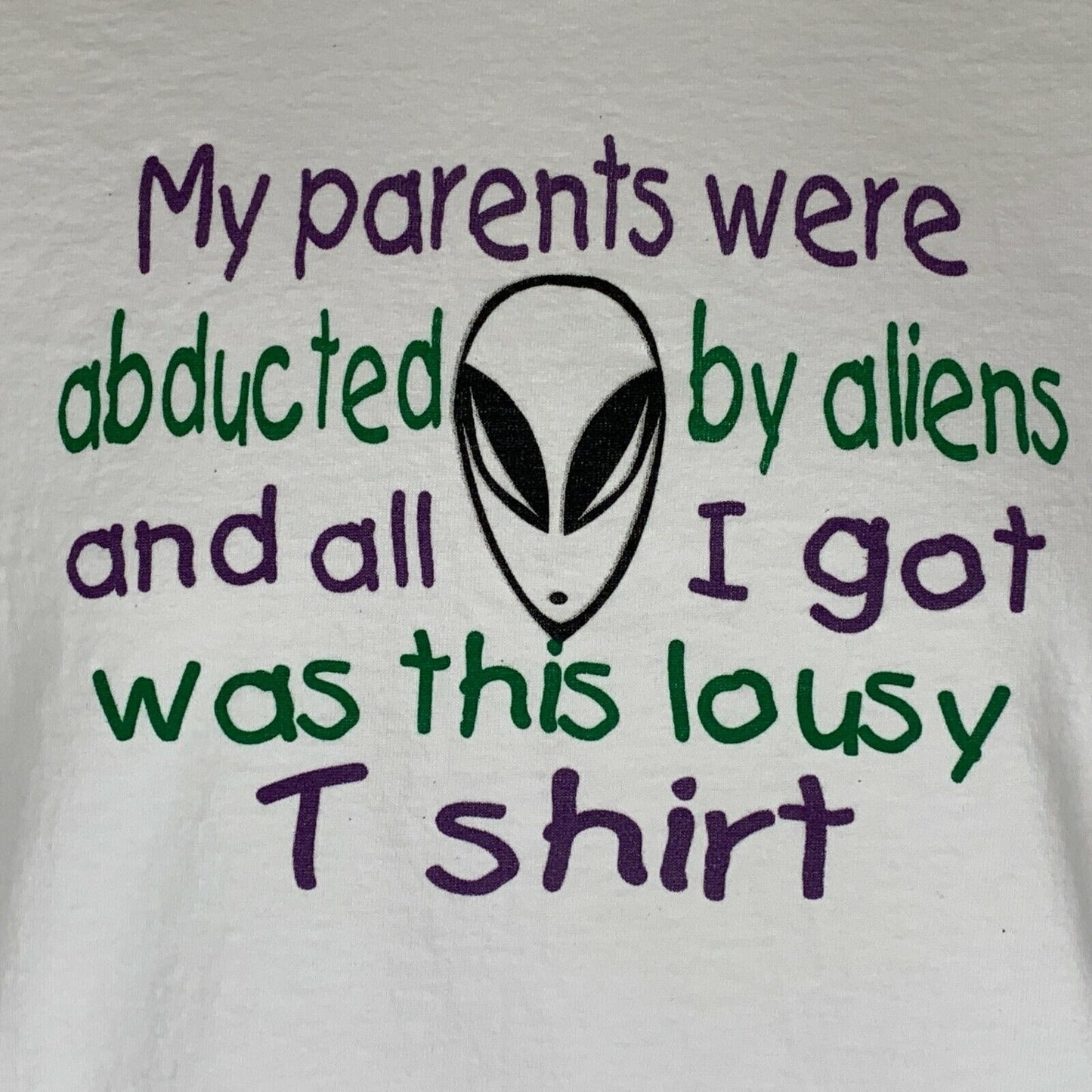 Vintage Parents Abducted By Aliens T Shirt Youth X-Large Kids 90s USA Made White