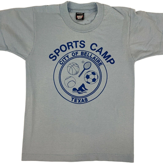 Vintage Sports Camp Bellaire Texas T Shirt Youth 14-16 Eric Yelding 80s USA Blue