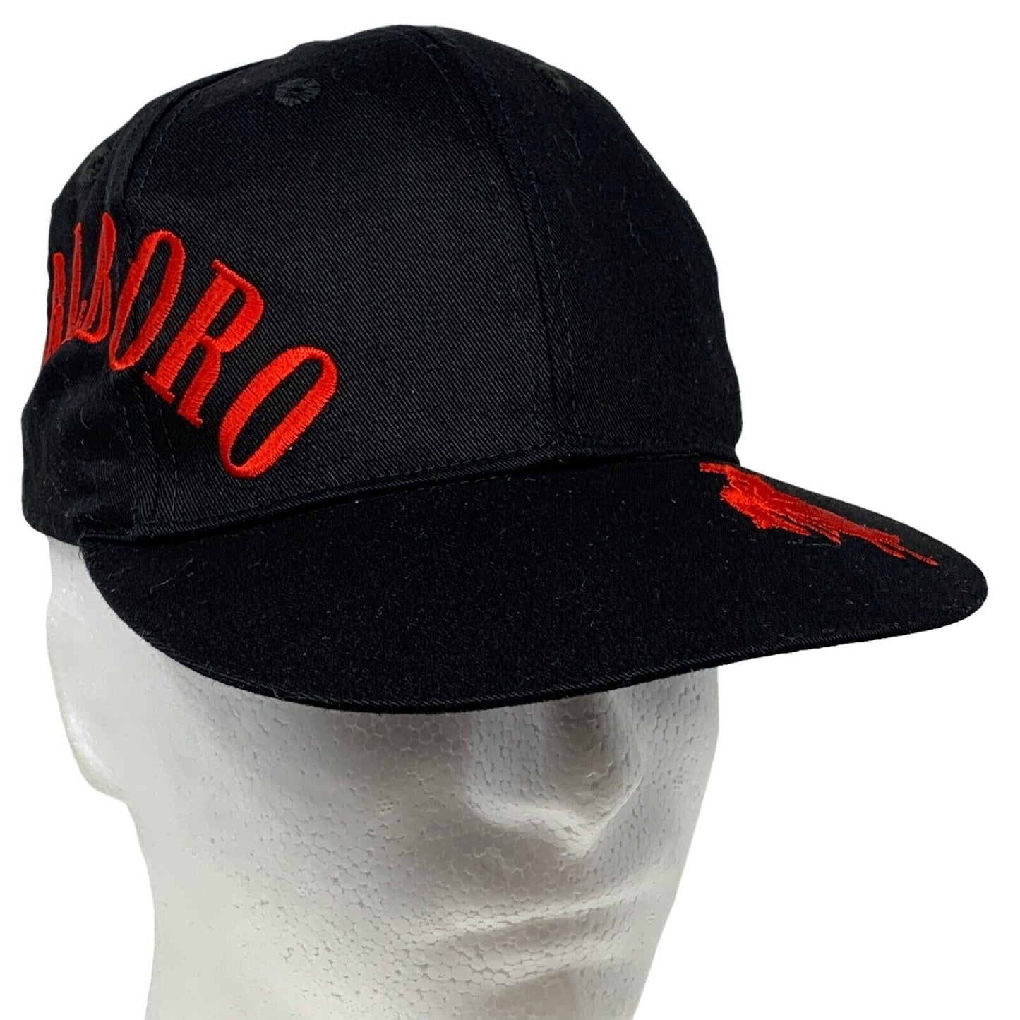 Vintage Marlboro Cigarettes Baseball Hat Cap Black Spellout Cowboy 90s Snapback