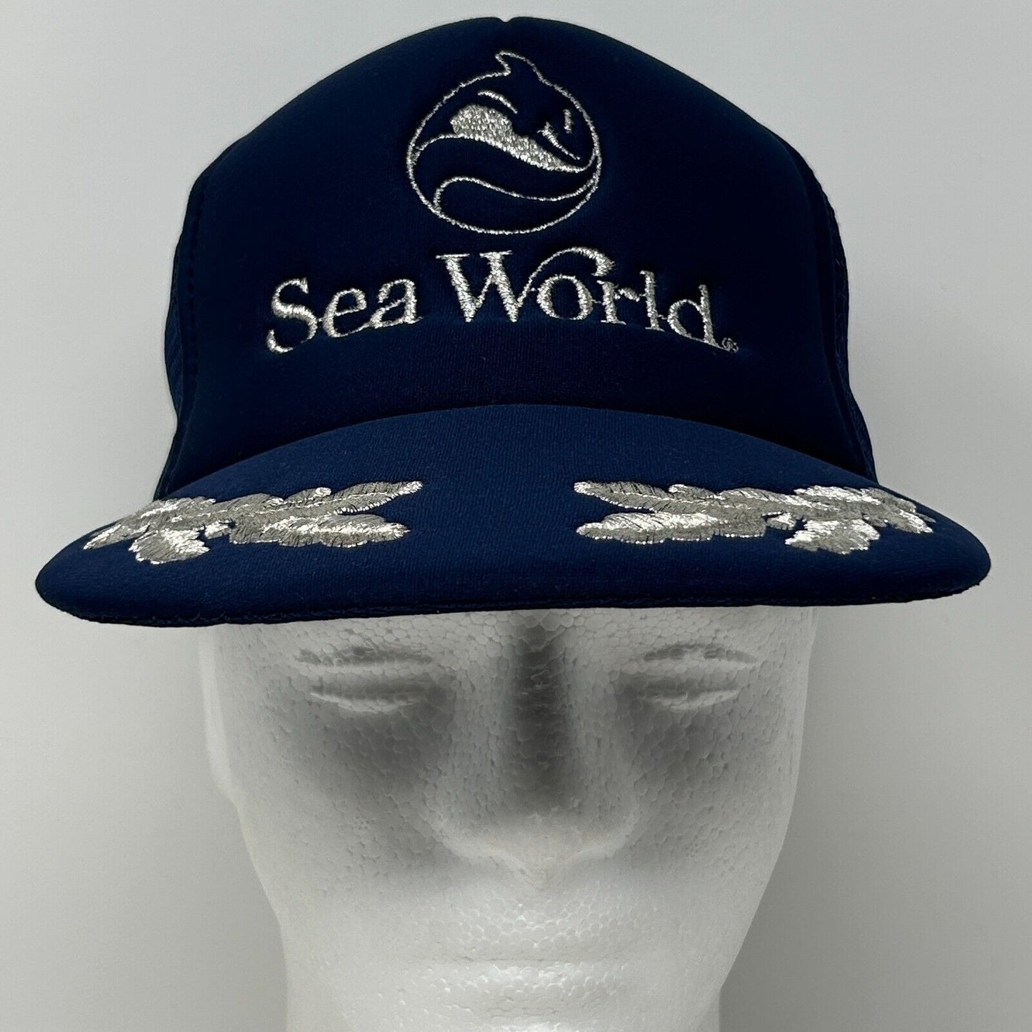 Vintage SeaWorld Trucker Hat Baseball Cap Sea World 80s Scrambled Eggs Mesh Blue