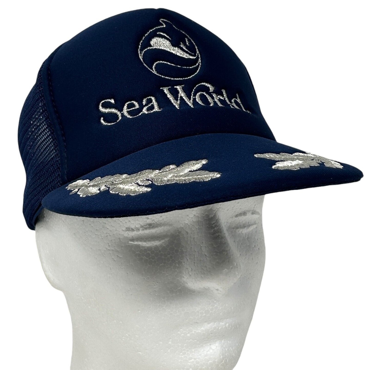 Vintage SeaWorld Trucker Hat Baseball Cap Sea World 80s Scrambled Eggs Mesh Blue