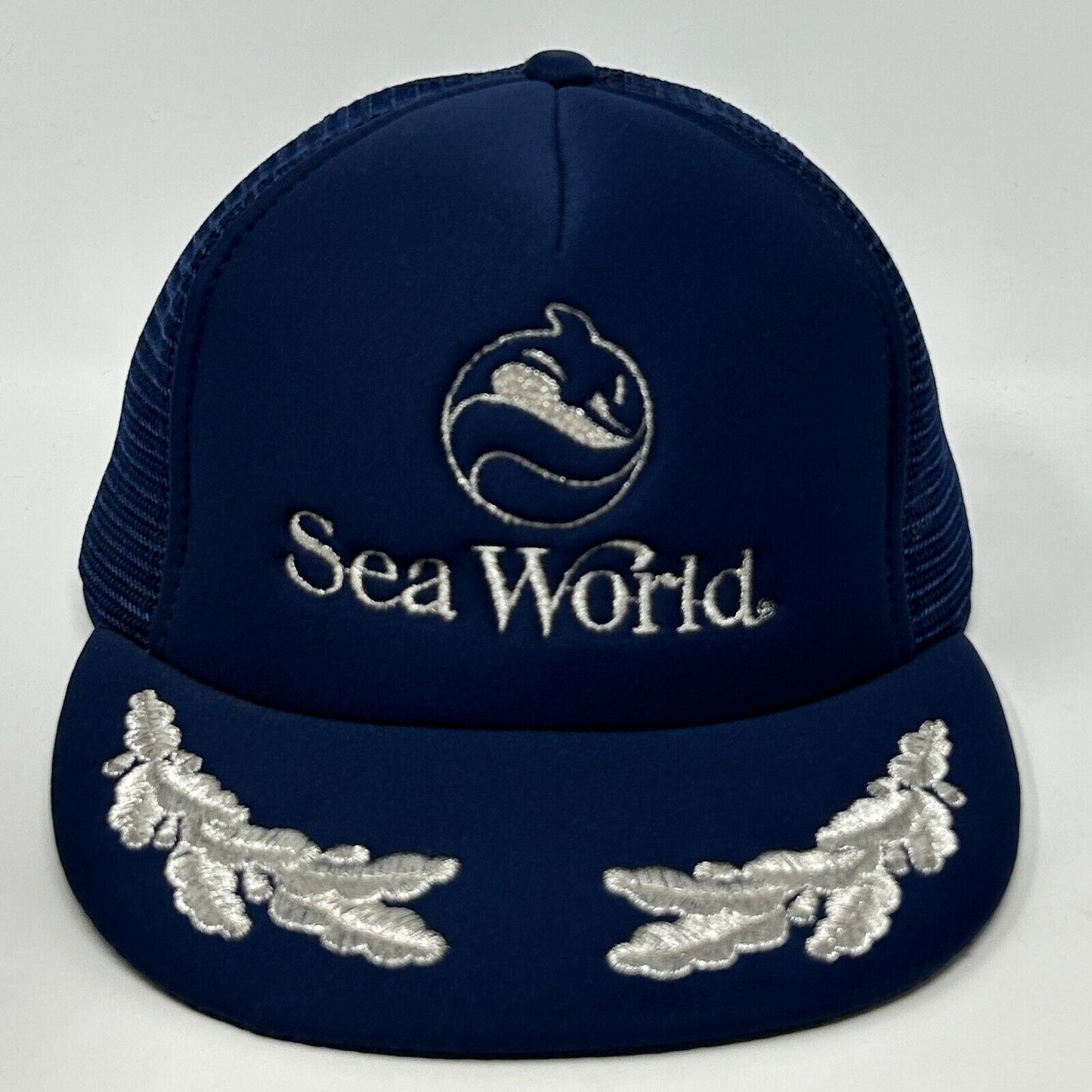 Vintage SeaWorld Trucker Hat Baseball Cap Sea World 80s Scrambled Eggs Mesh Blue