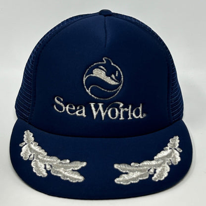 Vintage SeaWorld Trucker Hat Baseball Cap Sea World 80s Scrambled Eggs Mesh Blue