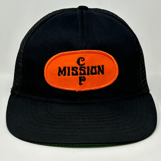 Vintage 80s Mission CP CSP Patch Trucker Hat Baseball Cap Black Mesh Snapback
