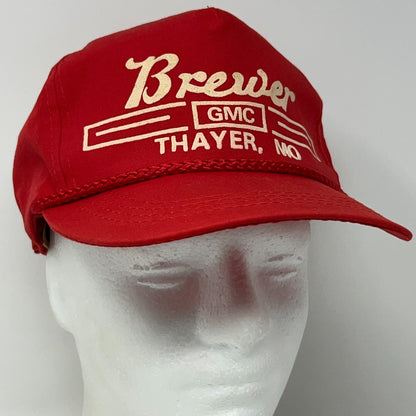 Vintage 80s Brewer GMC Thayer Missouri Hat Baseball Cap Rope Cord Strapback Red